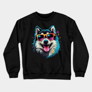 Retro Wave Black American Eskimo Dog Crewneck Sweatshirt